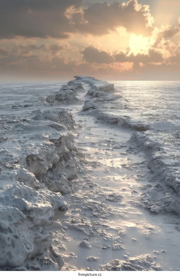 Frozen Lake Ice Formations at Sunset