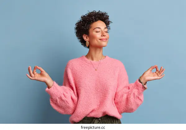 Peaceful Woman in a Pink Sweater