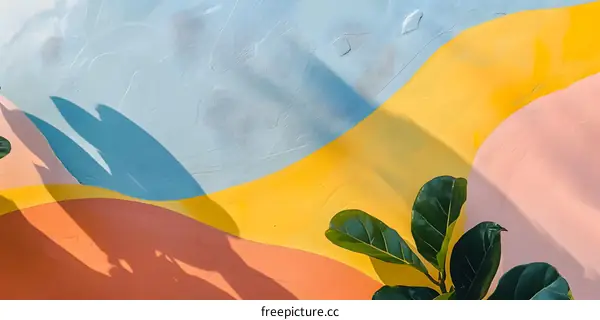 Abstract Colorful Wall With Green Leaves