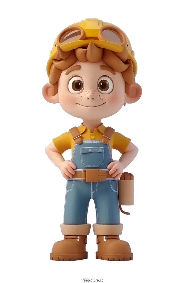 [Transparent Background PNG]Cute Cartoon Character Wearing Construction Worker Outfit