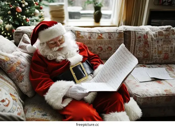 Santa Claus Reading Letters on Christmas Day