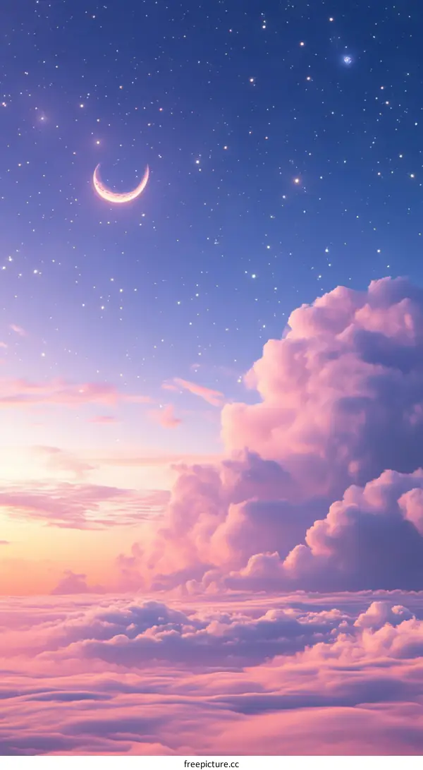 梦幻星空下的粉色云朵