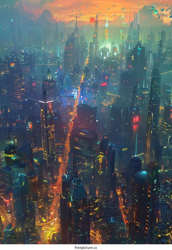 Futuristic Cityscape Aerial View Illustration