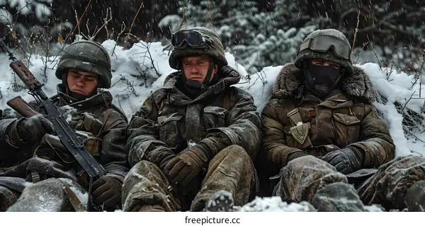 Soldiers Taking a Break in the Snow
