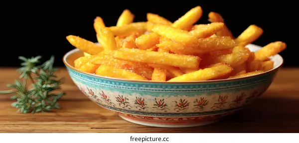 Crispy French Fries in a Decorative Bowl