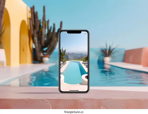Mobile Phone Showing Swimming Pool View
