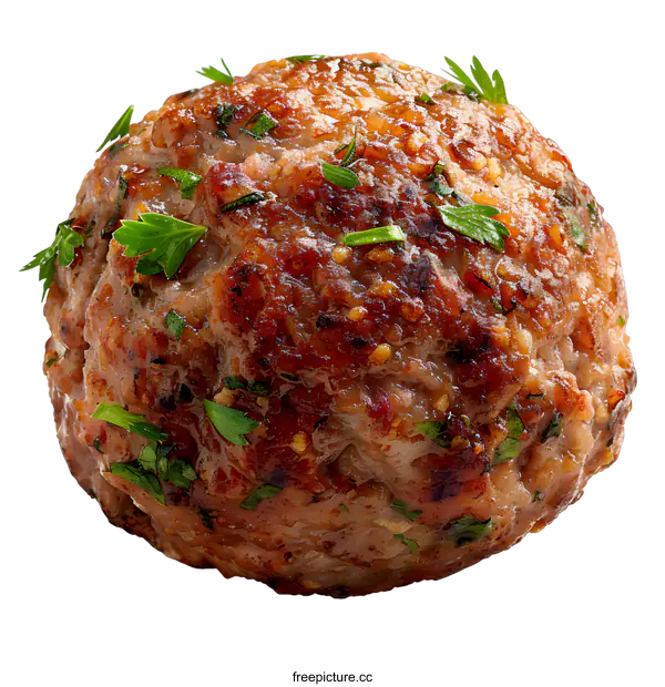 [Transparent Background PNG]Grilled meatball with parsley garnish