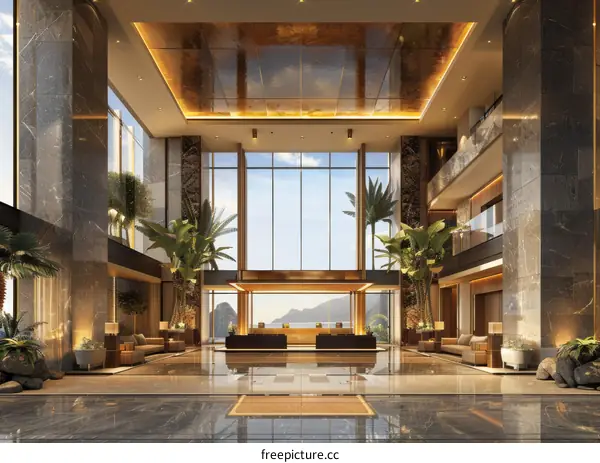 Luxury Hotel Lobby with Panoramic Ocean View