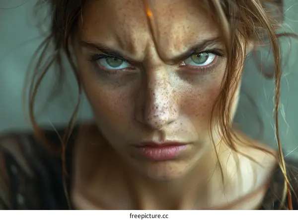 Close-up Portrait of a Woman with an Angry Expression