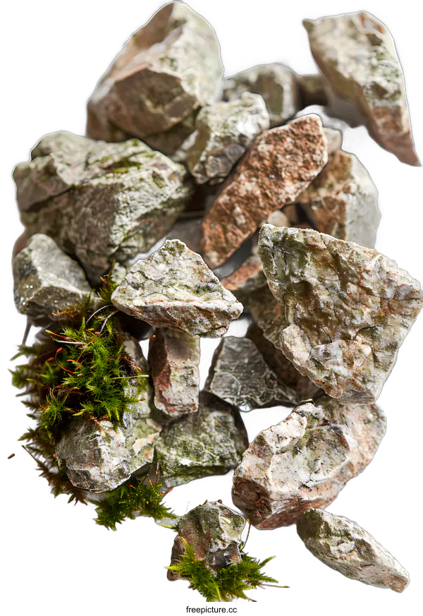 [Transparent Background PNG]Close Up of Rocks and Moss on a White Background