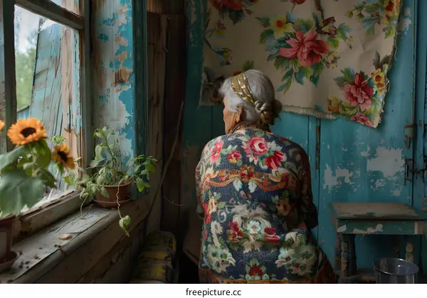 old woman in a traditional Russian house