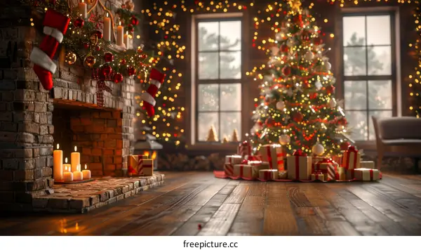 Christmas Tree by the Fireplace