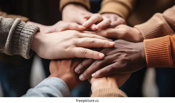 A group of diverse people joining their hands together