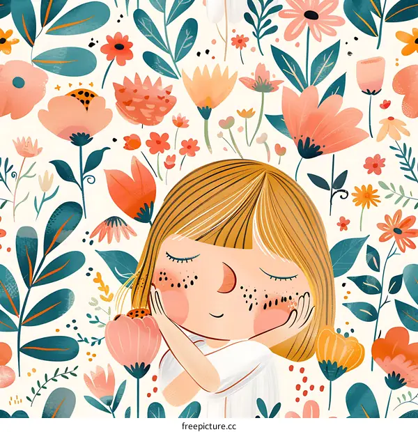 Girl Dreaming of Flowers Illustration