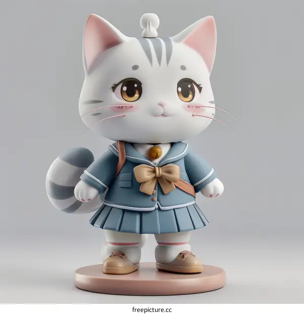 A cute 3D cat wearing a school uniform