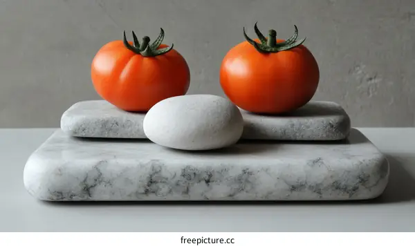 Elegant Arrangement of Tomatoes and Stone on Marble