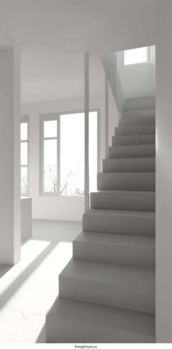 Modern White Interior Design with Stairs and Window