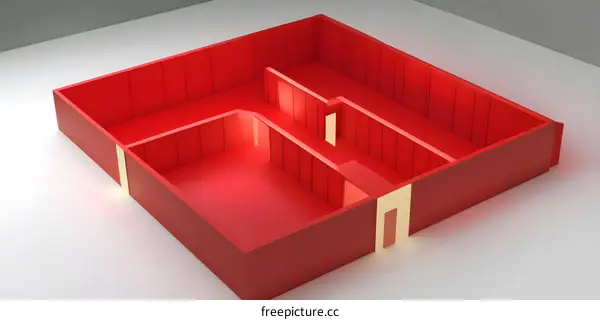 Red and Yellow Maze 3D Minimalist Illustration