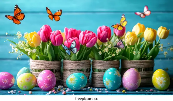 Easter Tulips and Eggs Spring Floral Arrangement