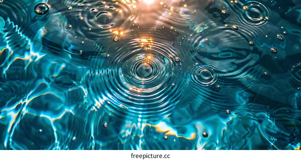 Stunning close-up of water ripples with a sun flare in the background