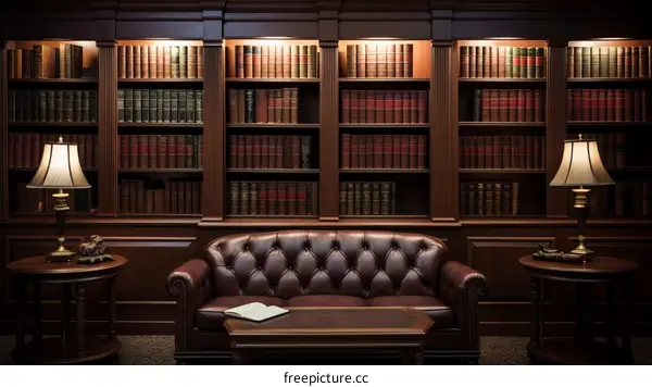 Vintage library with leather furniture
