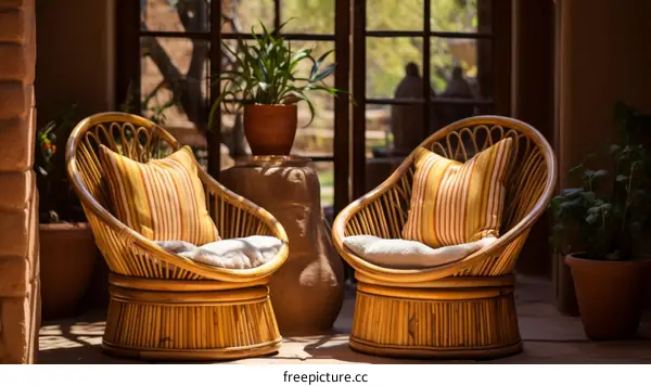 Two Wicker Chairs in a Sunlit Room