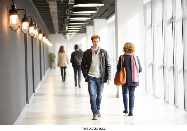 Modern Corridor with People Walking
