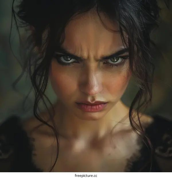 Close Up Portrait of a Woman with Intense Expression