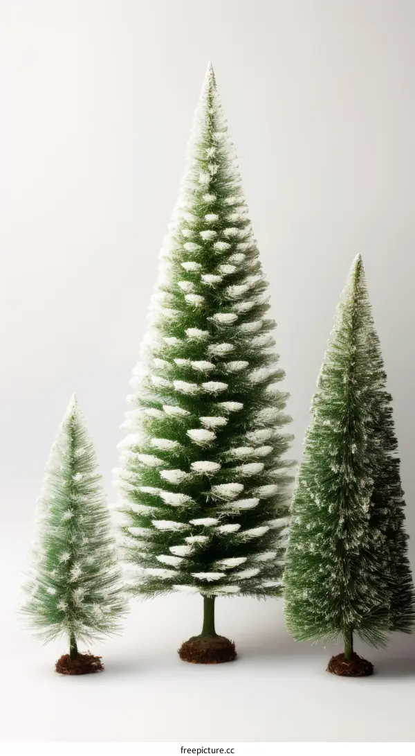 Three bottle brush trees on a white background