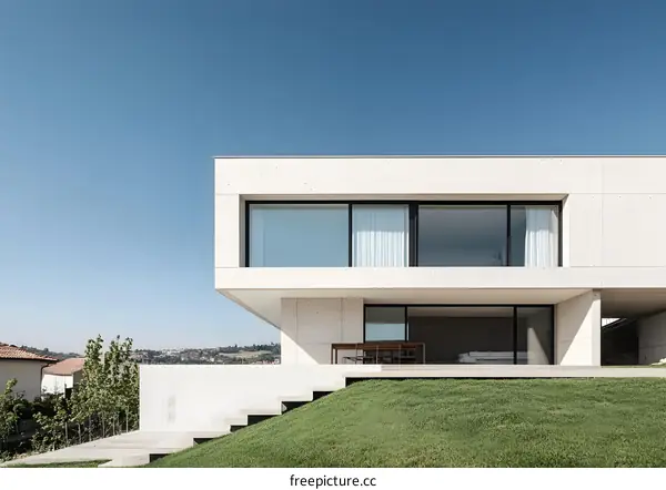 Modern House with Large Windows and Terrace
