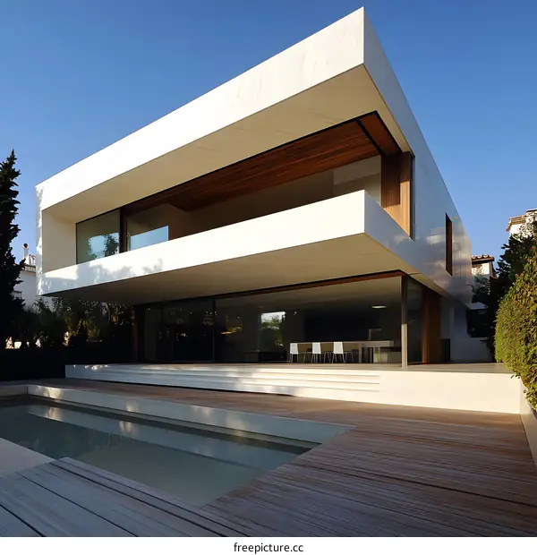 Modern House with Swimming Pool and Wooden Deck