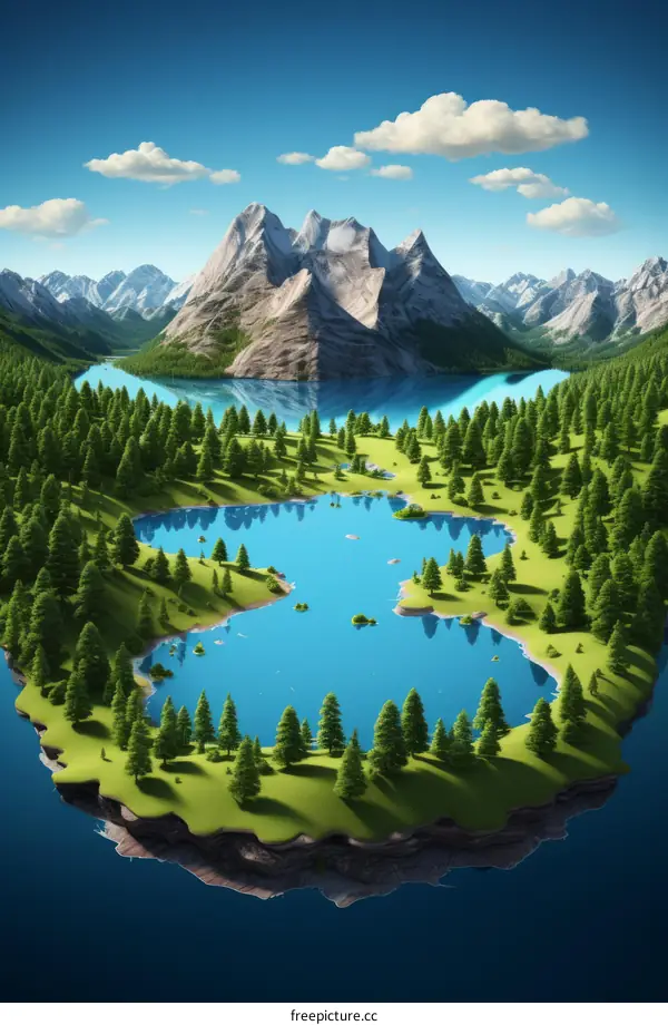 A beautiful landscape with mountains, lakes, and forests
