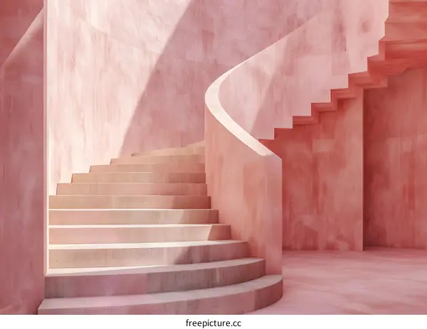 Pink Concrete Staircase in Modern Building