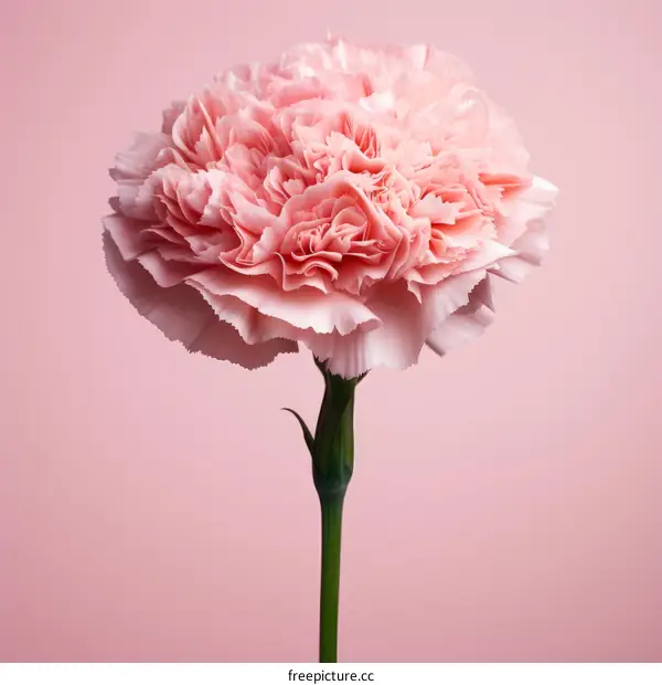 A beautiful pink carnation flower in full bloom against a pink background.