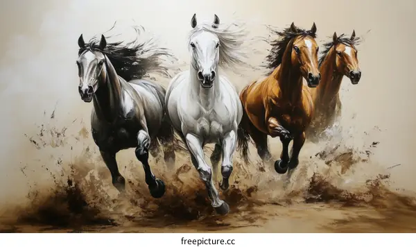 Four Majestic Horses Running in the Wild