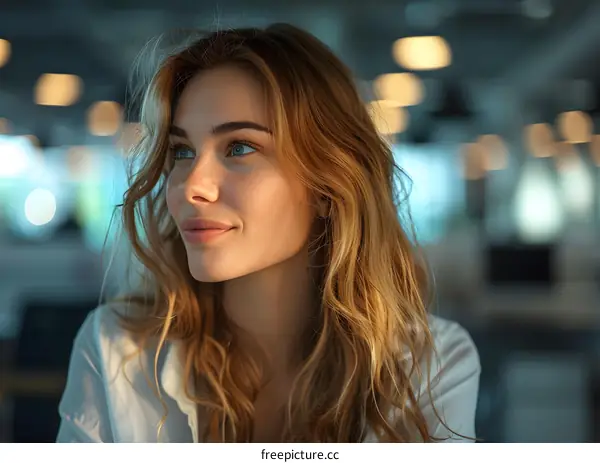 portrait of a beautiful young woman with long blond hair and blue eyes