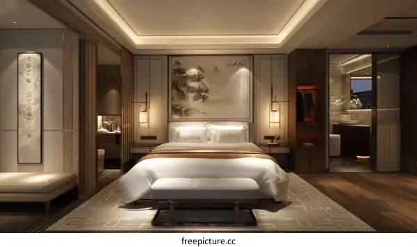 Luxury Hotel Bedroom Interior Design Illustration