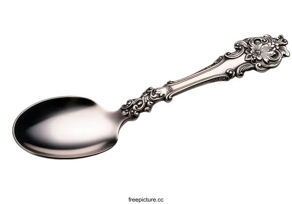 [Transparent Background PNG]Vintage Silver Spoon with Ornate Design