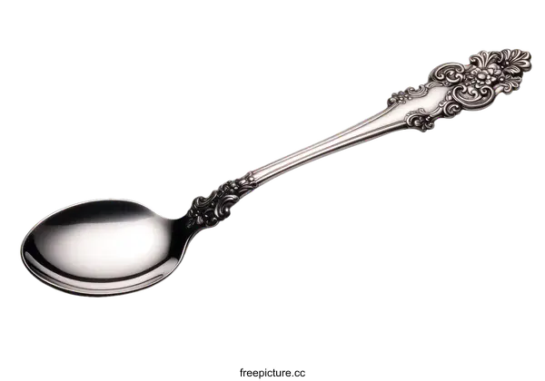 [Transparent Background PNG]Ornate Silver Spoon on White Background
