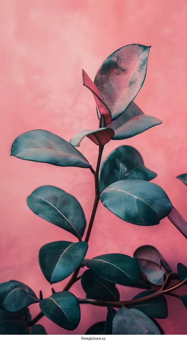 Green Leaves on Pink Background