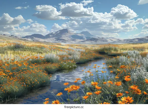 Mountain Flowers Blooming in Spring Breeze