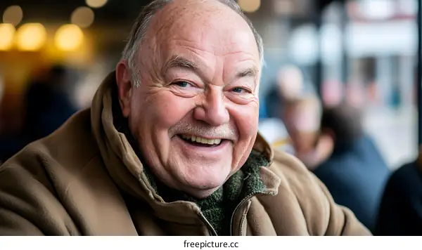Portrait of a Smiling Senior Man Wearing a Brown Jacket