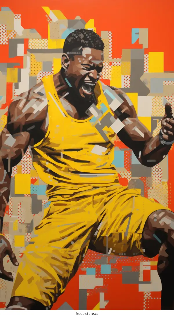 Ecstatic runner in yellow outfit celebrating victory