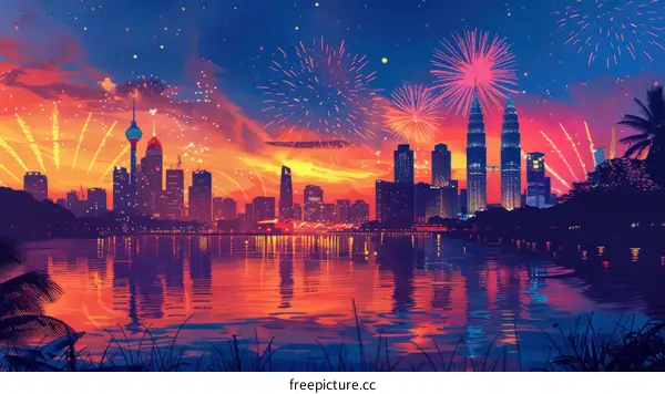 Fireworks Illuminating Vibrant Cityscape