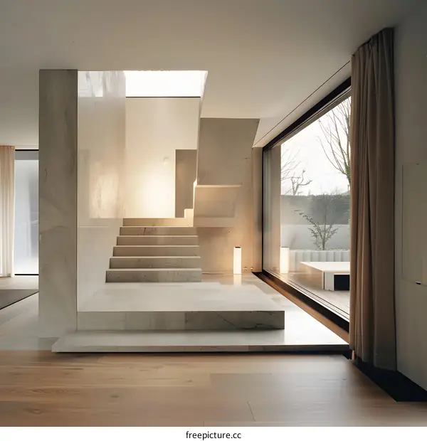 Modern Minimalist Interior Design of a House with a Staircase