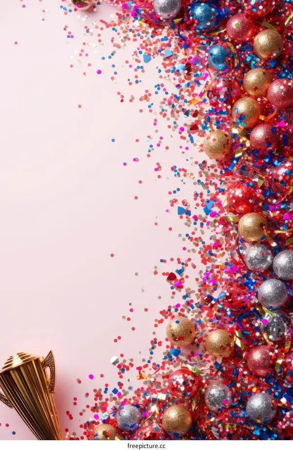 festive background with golden trophy cup and colorful confetti