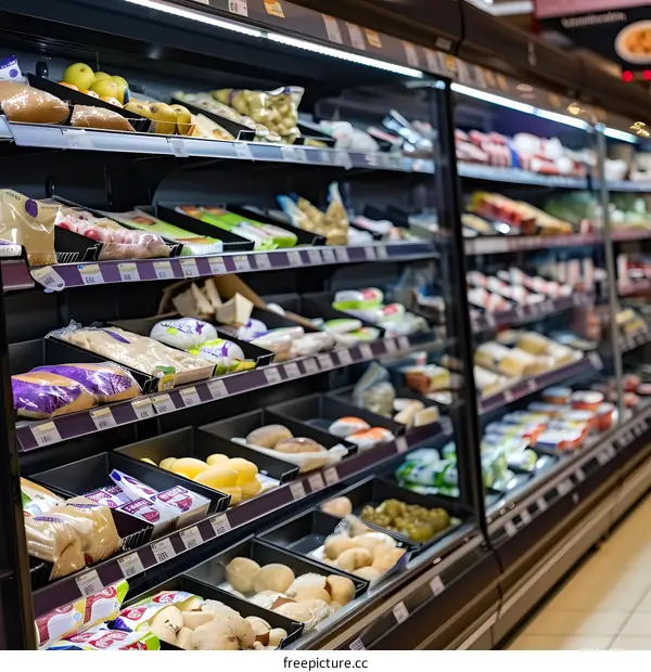 Refrigerated Food Display In Grocery Store