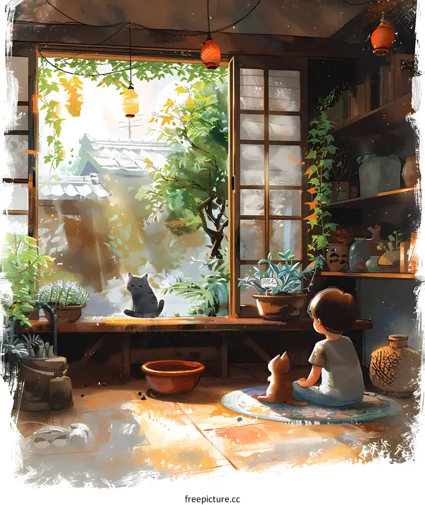 Sunlight Streaming Through a Window in a Japanese Home