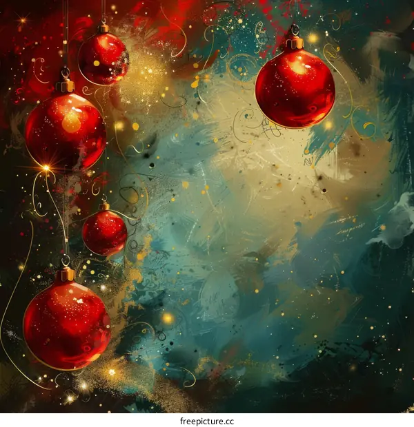 Christmas Decoration - Red and Gold Ornaments with Sparkling Snowflakes and Ribbon