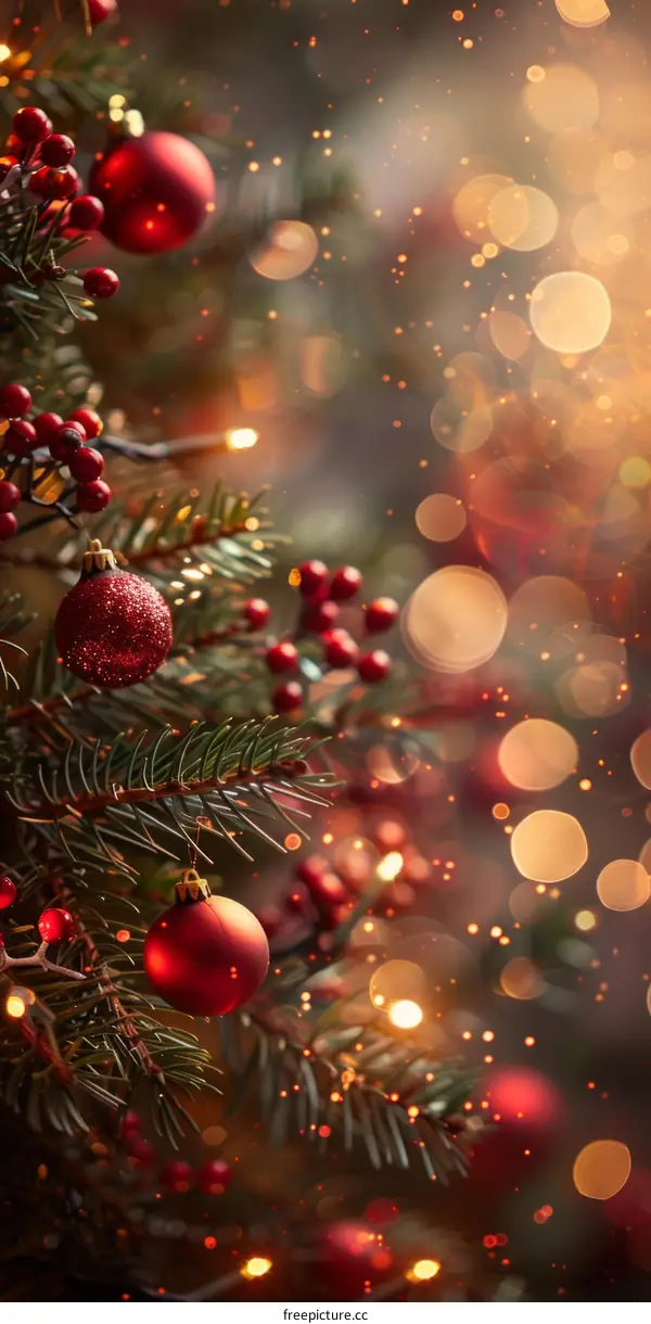 Sparkling Christmas Tree with Red Ornaments